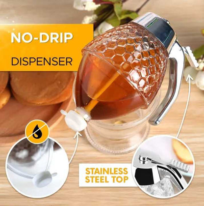 Honey Dispenser with Stand Honey Container, Syrup and Sugar Jar Pot, No Drip Honey Dispenser with High Capacity -1Pc